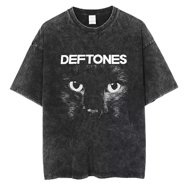 Men’s cotton Washed Black Deftones Graphic T Shirt Vintage Style Band Tee S–