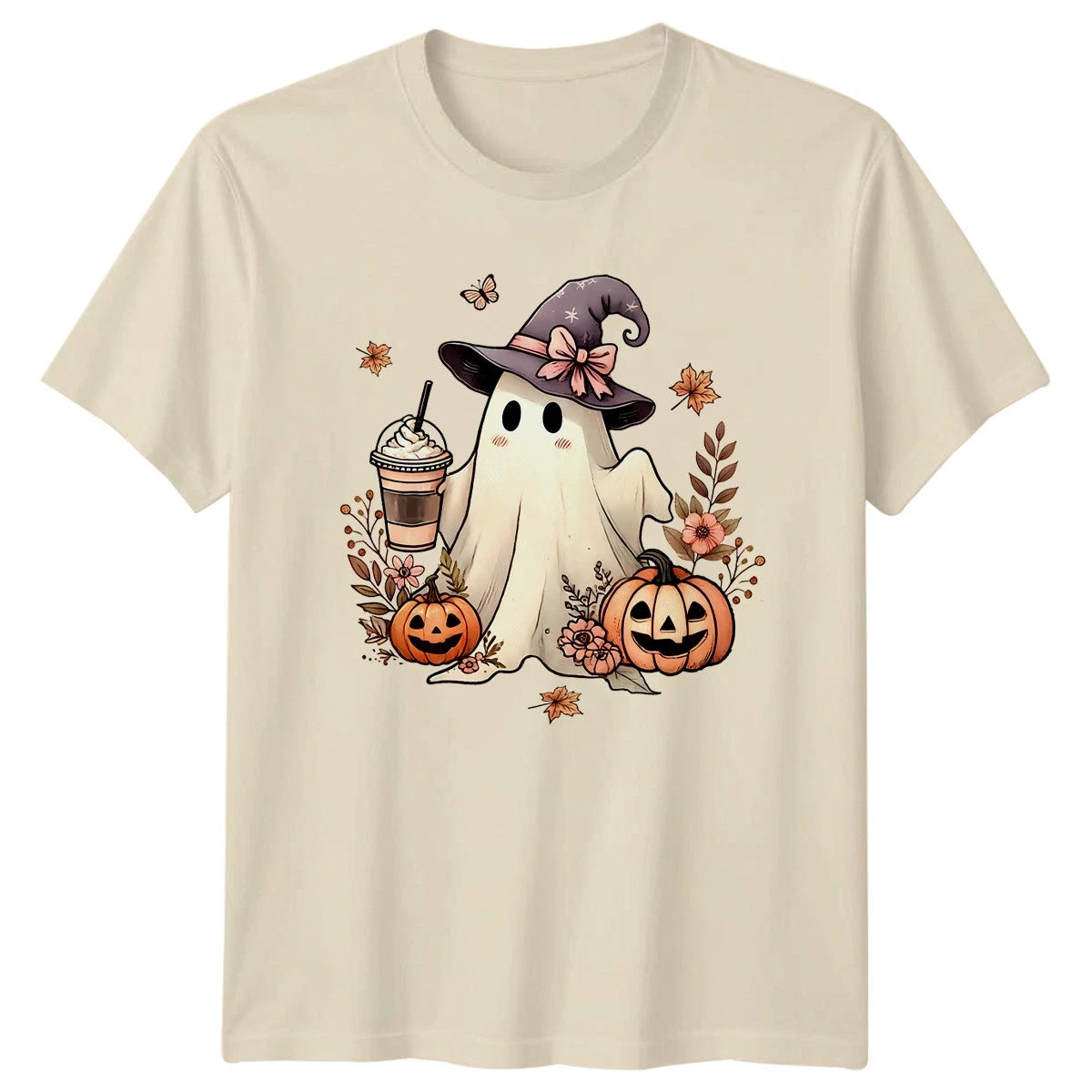 Cute Ghost Iced Coffee Womens T-Shirt Fall Spooky Halloween Gift For Her