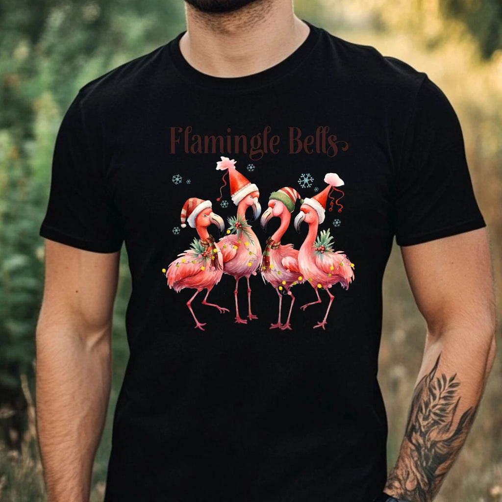 Mens Christmas Flamingo Print Cotton T-Shirt Size XS to 5XL