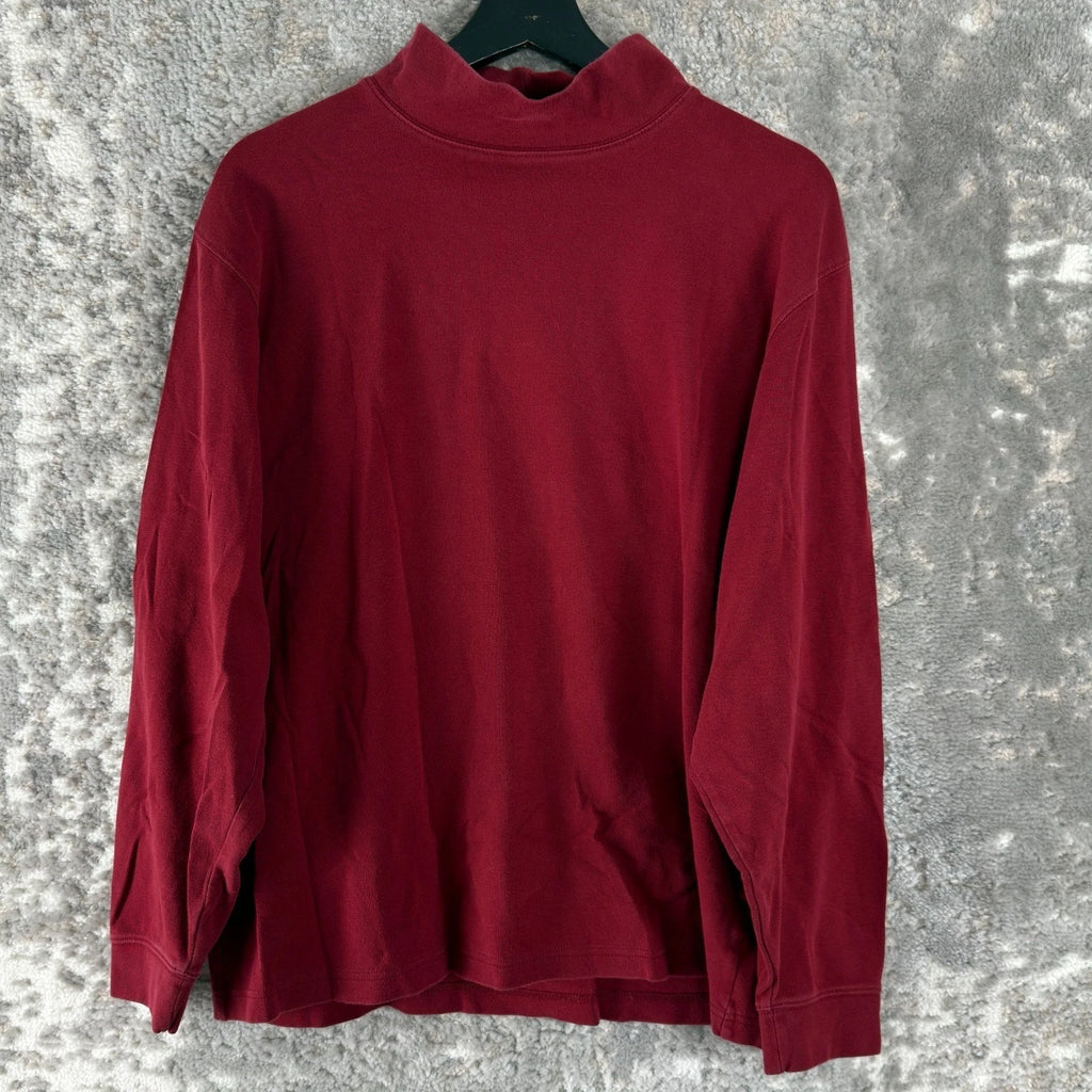 LL Bean Size L Minimalist Casual Mock Neck T Shirt Red Long Sleeve