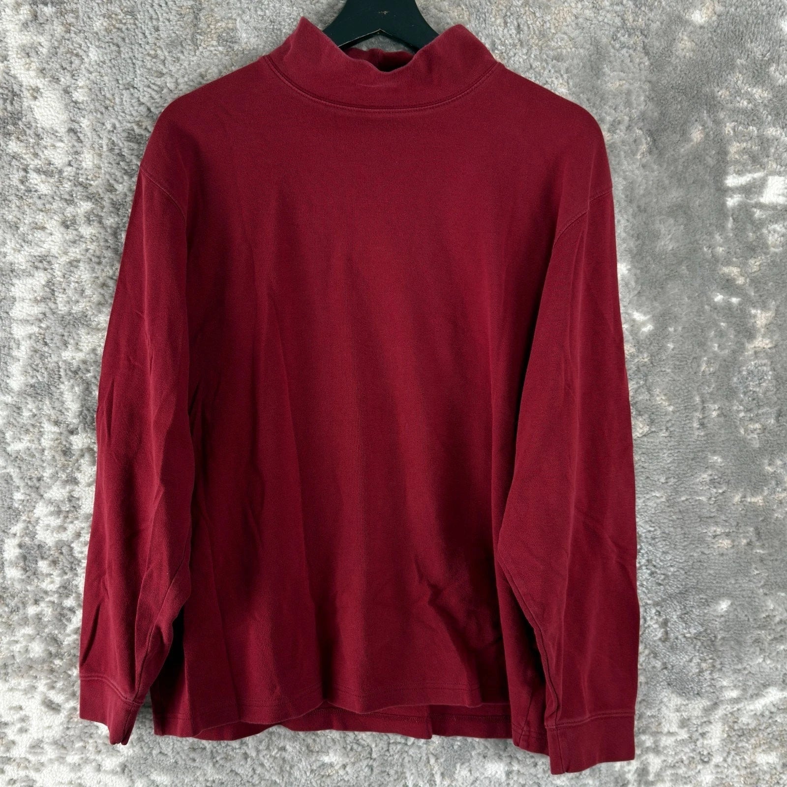 LL Bean Size L Minimalist Casual Mock Neck T Shirt Red Long Sleeve