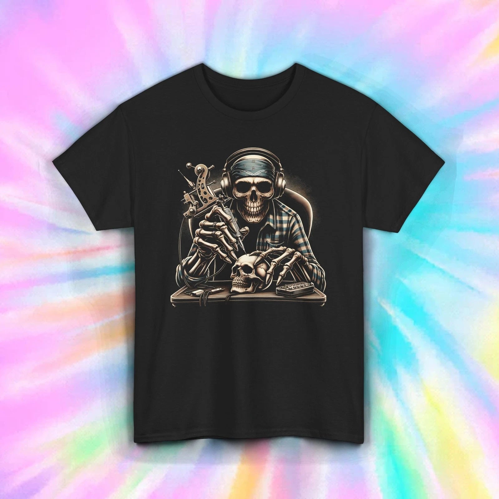 Skull Tattoo Artist Shirt Grim Reaper Ink Machine Art Tee S-5XL