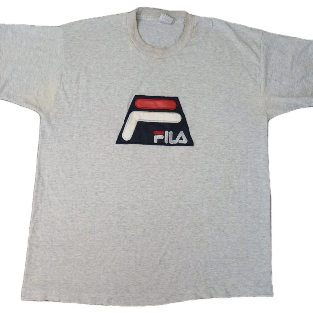 VTG Fila T Shirt Mens XL White Spell Out 90s USA Made Gray FOTL Soccer