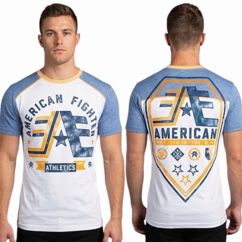 AMERICAN FIGHTER White Blue Orange STONEY BROOK Athletic Graphic T-shirt NWT