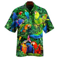 Mens Button Down Parrot Jungle Hawaiian Top Novelty Macaw Tropical Gift Shirt
