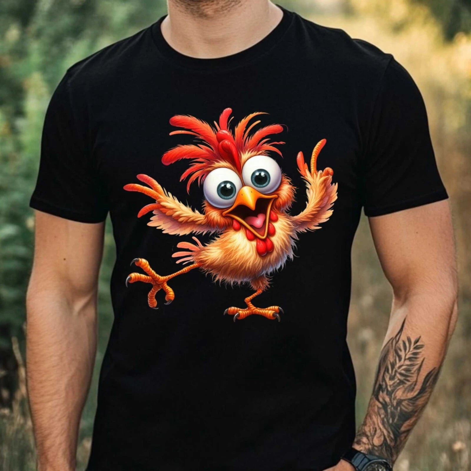 Mens Funny Chicken Print Cotton T-Shirt Size XS to 5XL