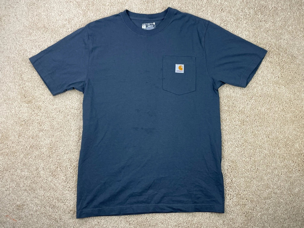 Carhartt T-Shirt Top Men's Small Crew Neck Loose Fit Logo Patch Pocket Black