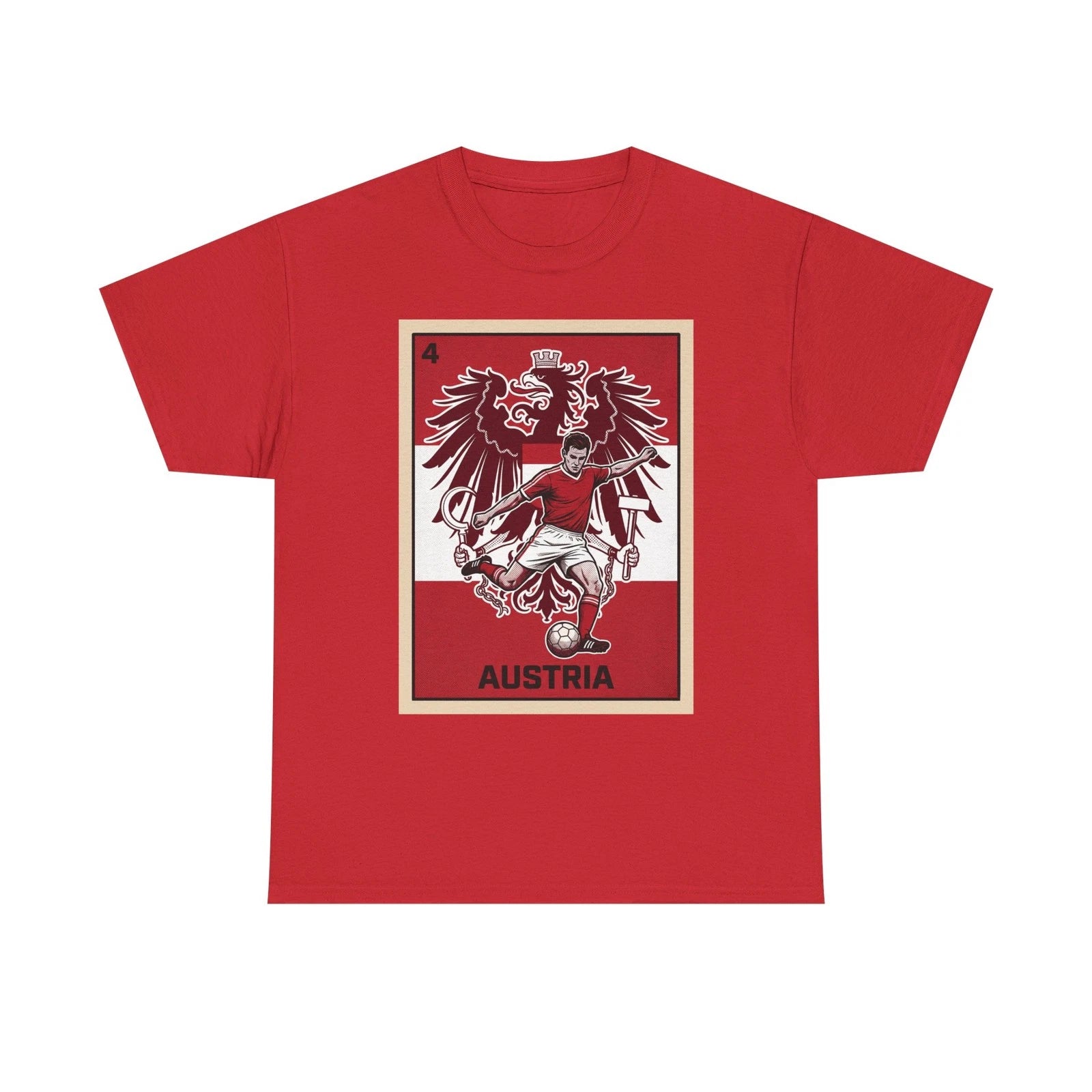 Retro Austria Football Shirt Mexican Loteria Card Style Soccer  T-Shirt Tee