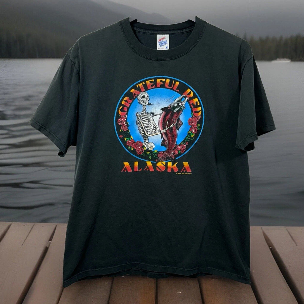 Vintage Grateful Red Alaska Fishing T-Shirt 1991 Dead Head Salmon 1991 90's Tee