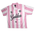 H&M Golden Soccer Style Jersey Shirt Pink White Striped Graphic Tee Size M