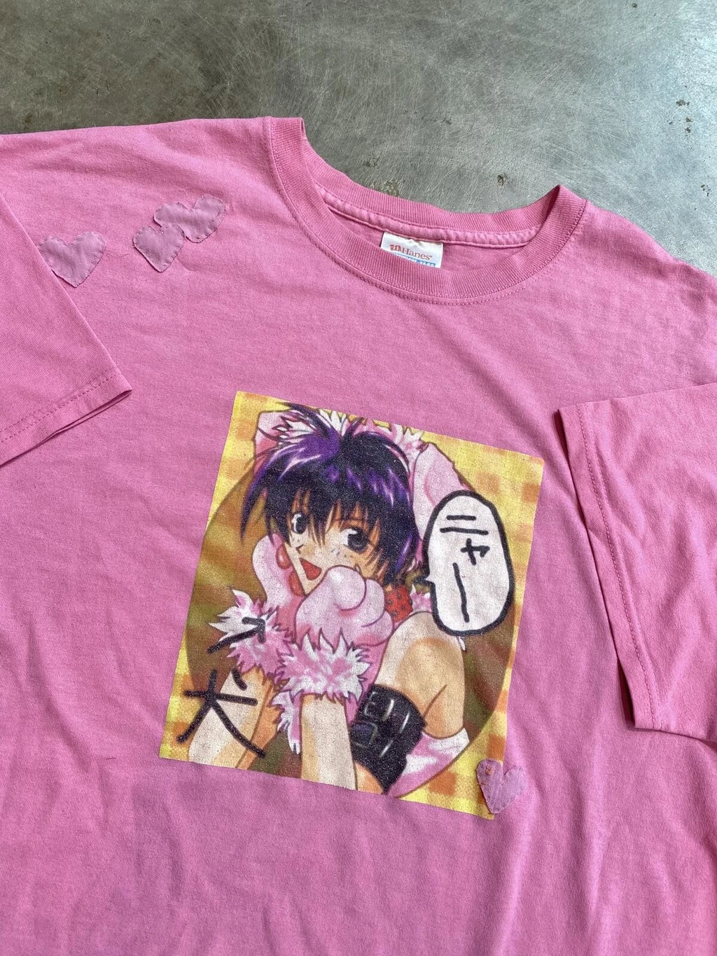 Vintage 1990s Anime Tee with Heart Patches vtg 90s Large 21X27