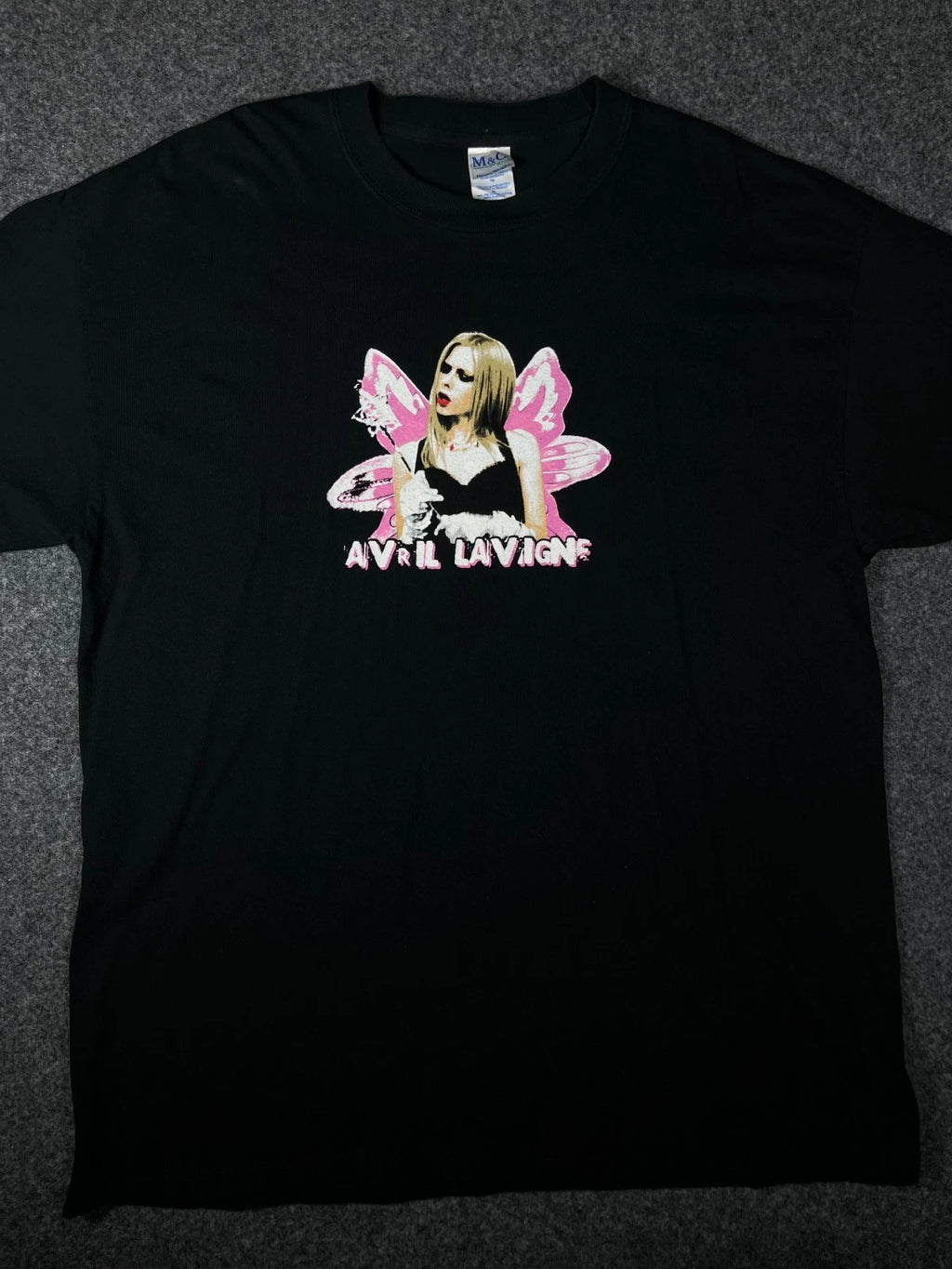 Vintage 2005 Avril Lavigne Bonez Tour T Shirt M&O Black Fairy Punk Rock XL