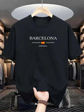 Mens Cotton Barcelona Espana Print T-Shirt Soft Short Sleeve Holiday Cool Tees
