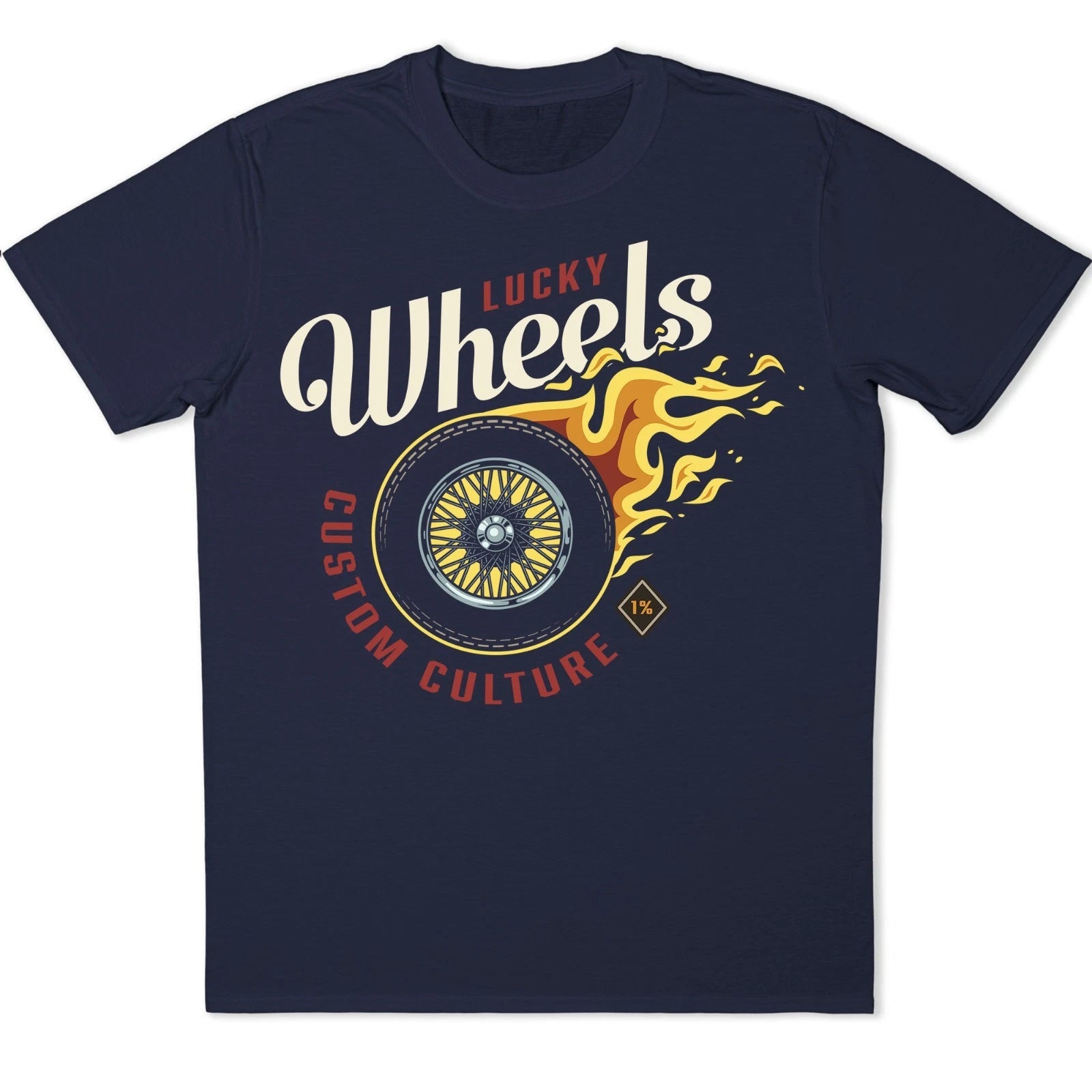 Biker Flame T-Shirt Motorcycle Flaming Wheel Racing Custom Culture Graphic Tee