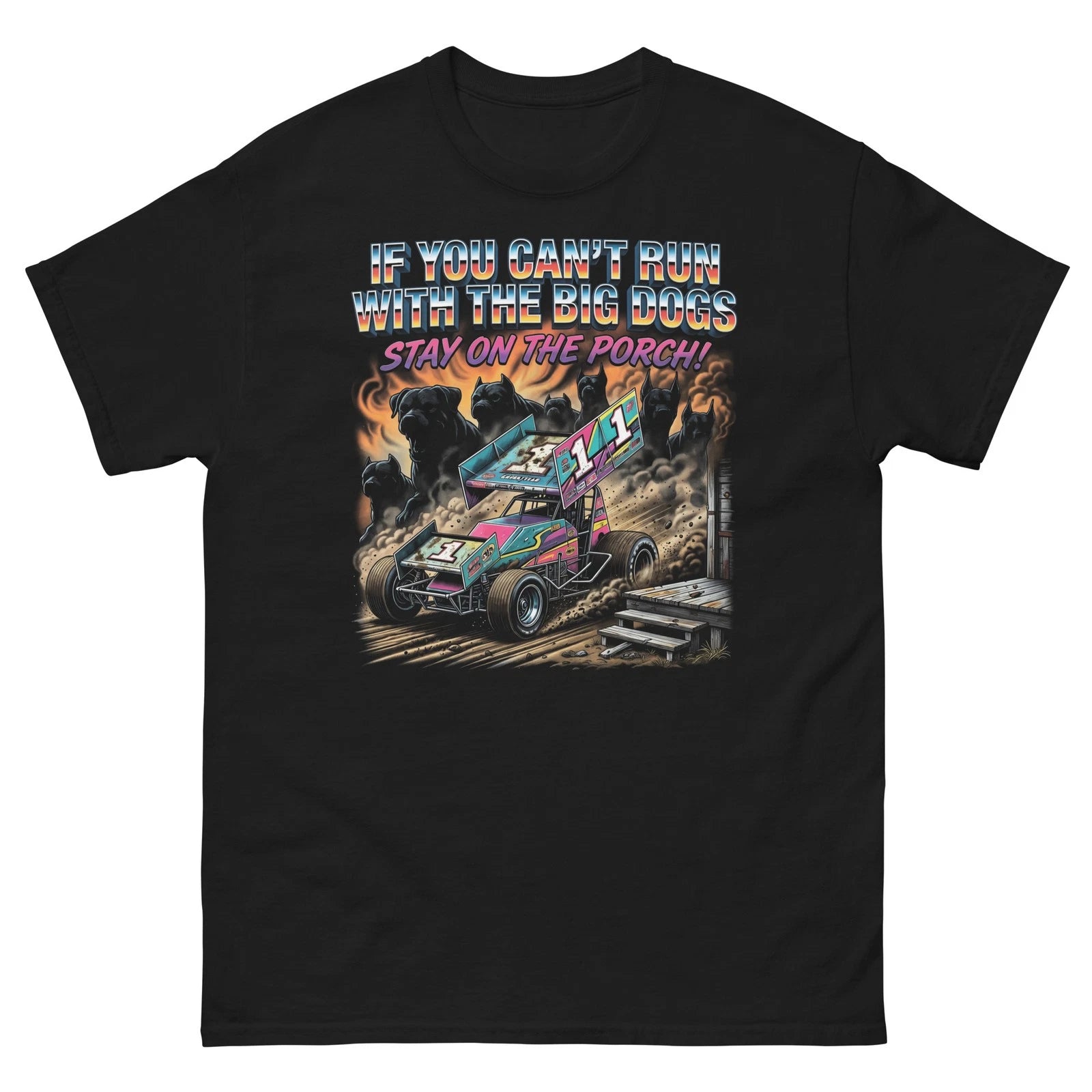 Retro 90s Sprint Car Racing Tee Run With The Big Dogs Graphic