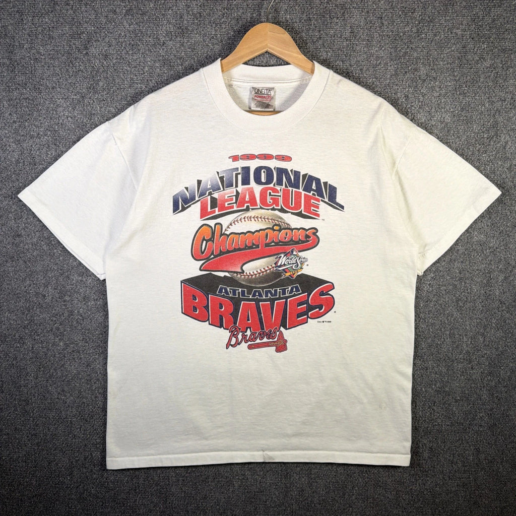 Vintage Atlanta Braves Shirt Mens Large White 90s USA Baseball World Series 1999