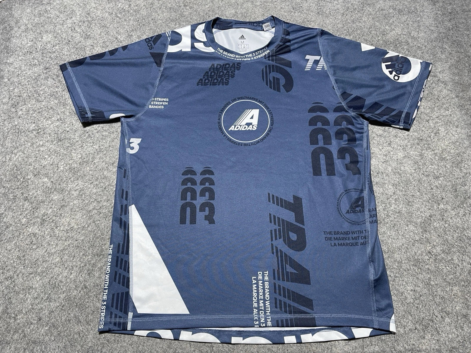 Adidas Futbol Soccer All over Print AOP Blue Training Jersey 3 Stripes Baggy M