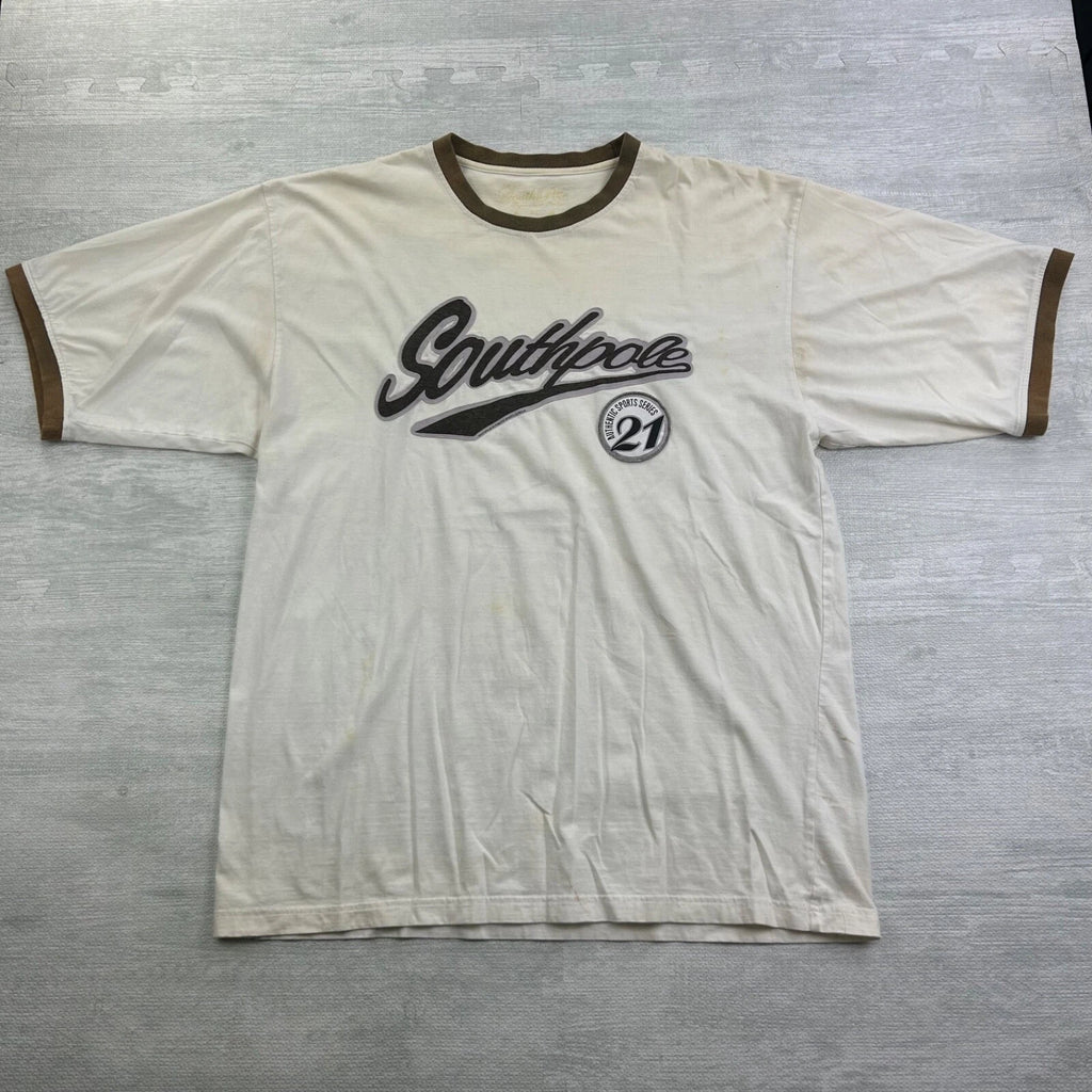 Vintage Y2K Southpole Ringer Shirt Size XL White Skater Cyber Grunge