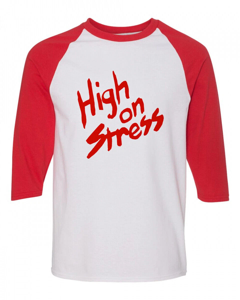 Men's T-shirt Novelty 80's High On Stress 3/4 Red White Raglan Tee Booger