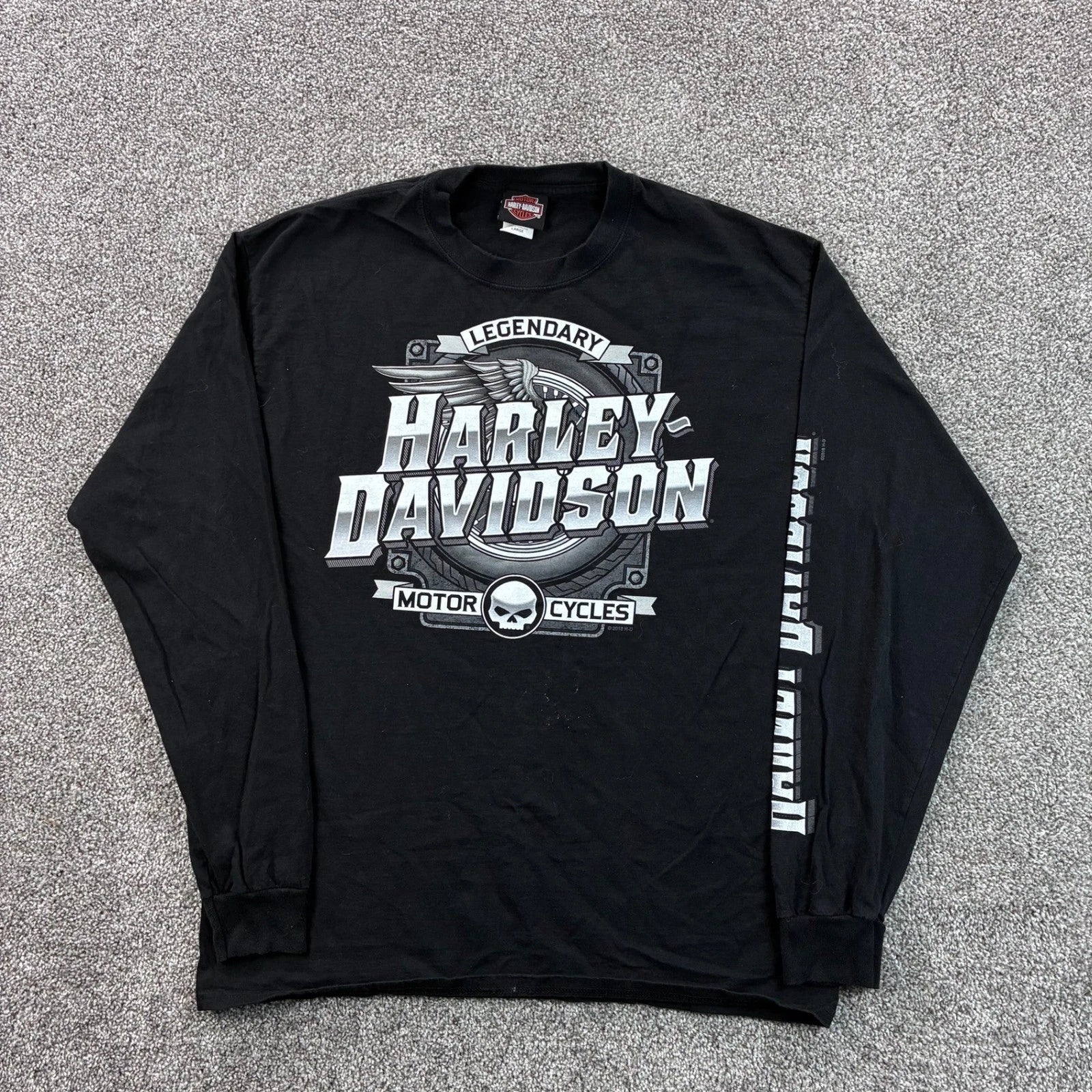 Vintage Y2K Harley Davidson Shirt Mens Large Black Motorcycle Skull Long Sleeve