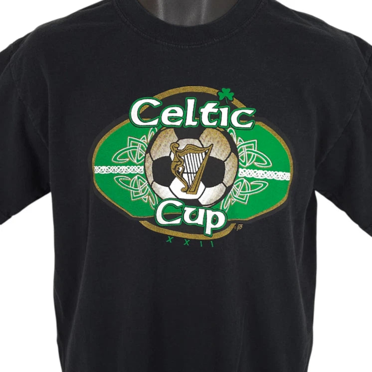 Vintage Celtic Cup T Shirt Mens Size Medium Black Y2K Soccer Tournament