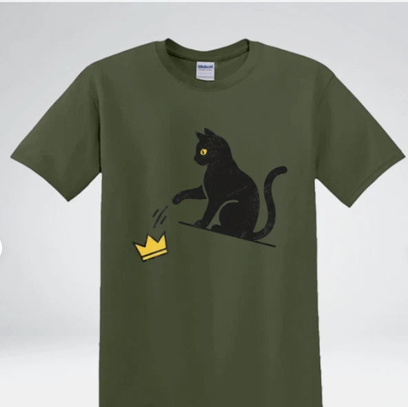 Funny Cat Knocking Crown Anti King Humor Minimalist Graphic T-Shirt
