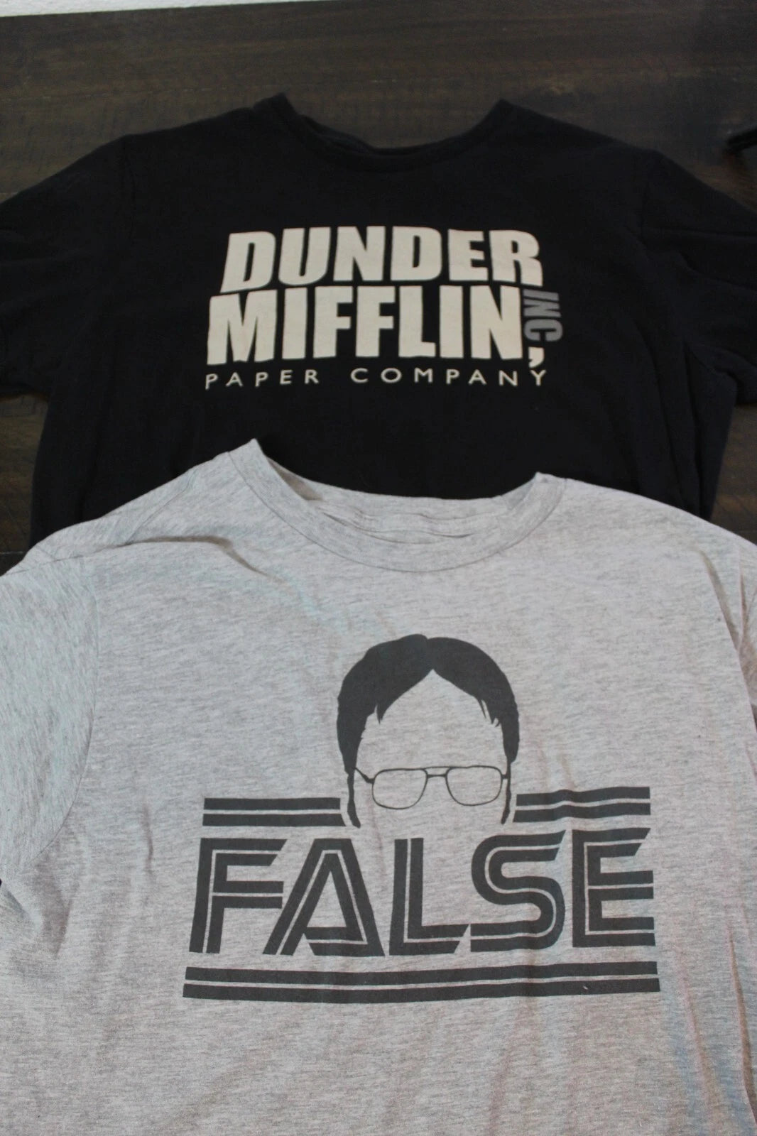 Lot of 2 The Office Shirts Adult Medium Dwight Schrute False & Dunder Mifflin