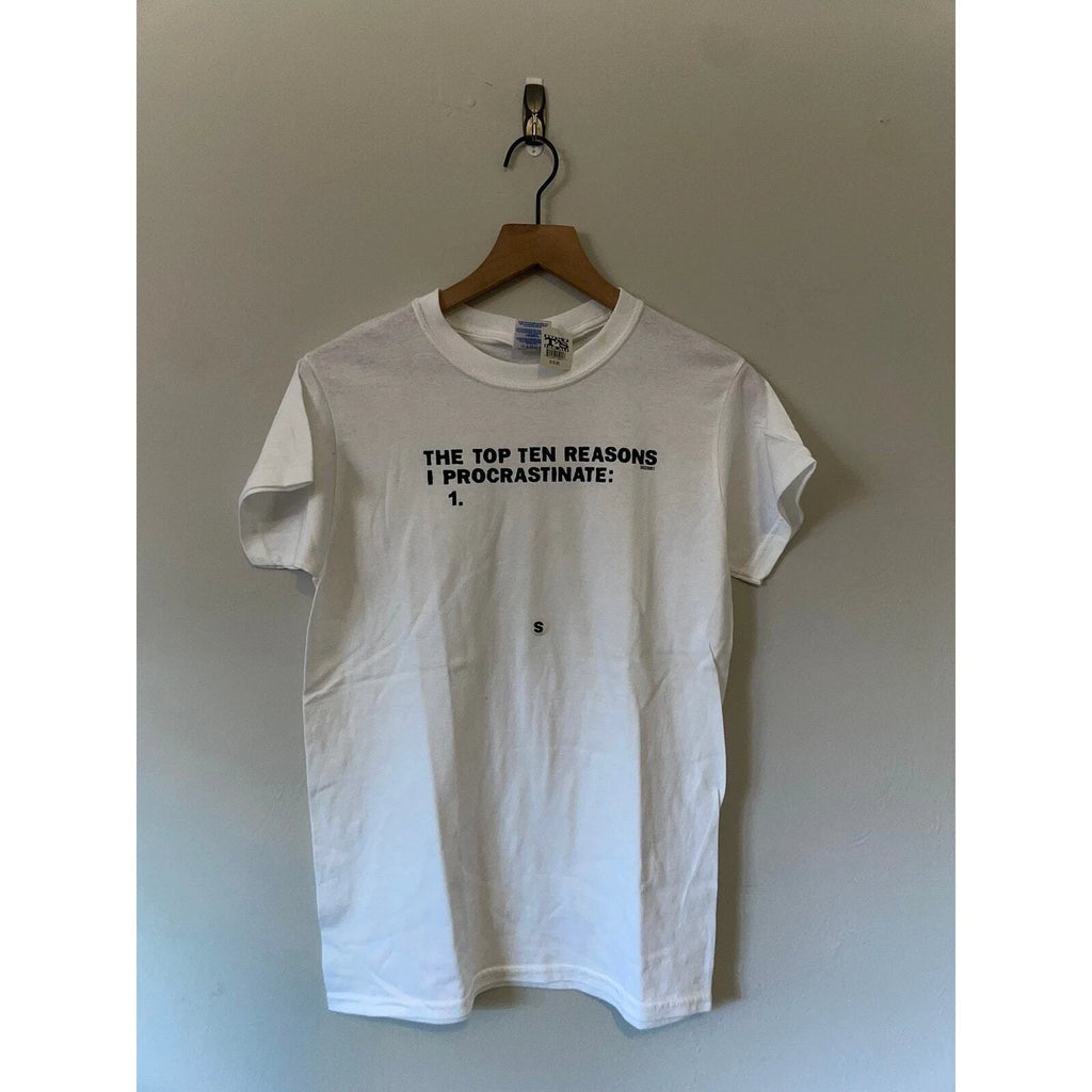 Y2K The Top Ten Reasons I Procrastinate White Joke Shirt 2000s S