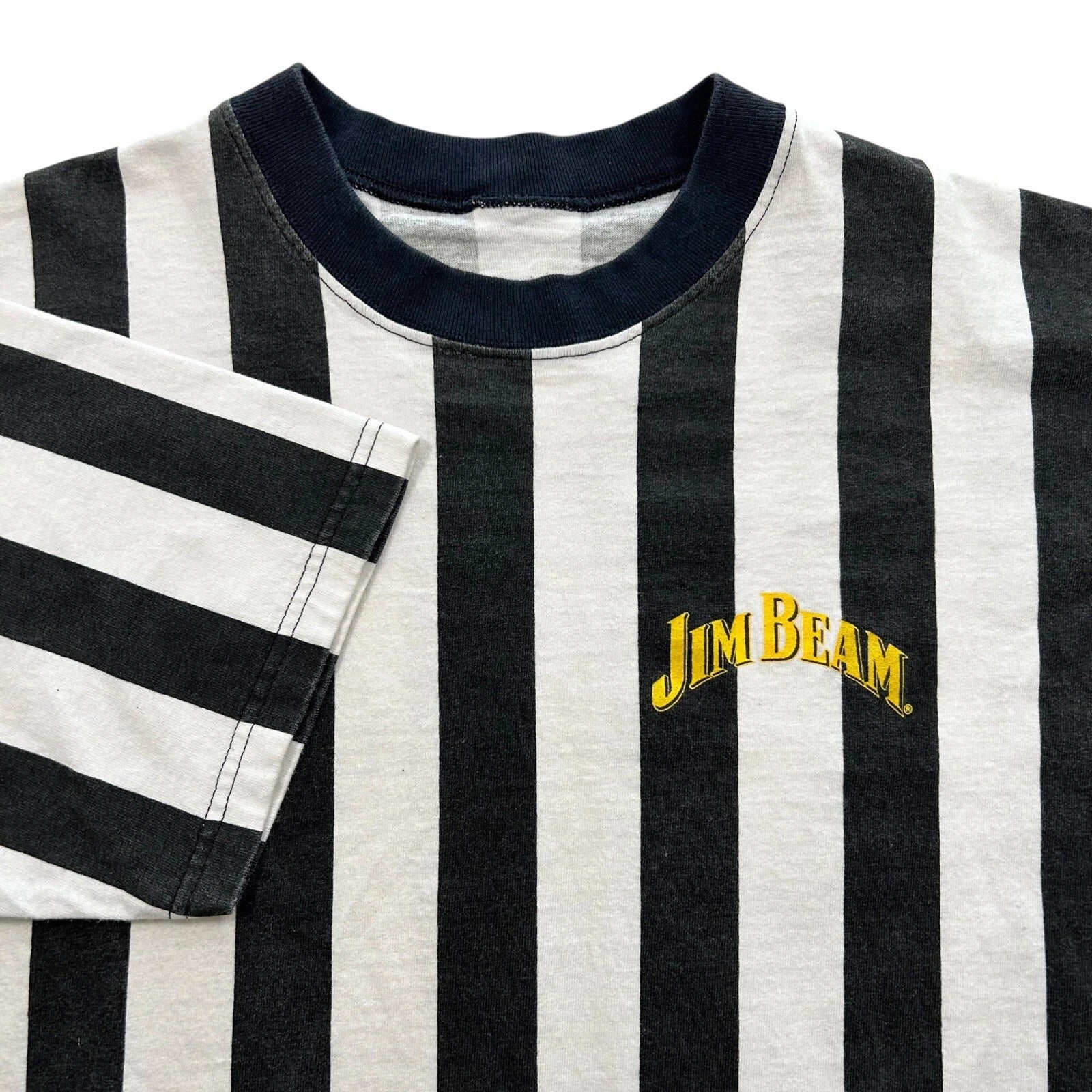 Vintage 90s Jim Beam Striped Referee Style Shirt Size Large Soccer Football