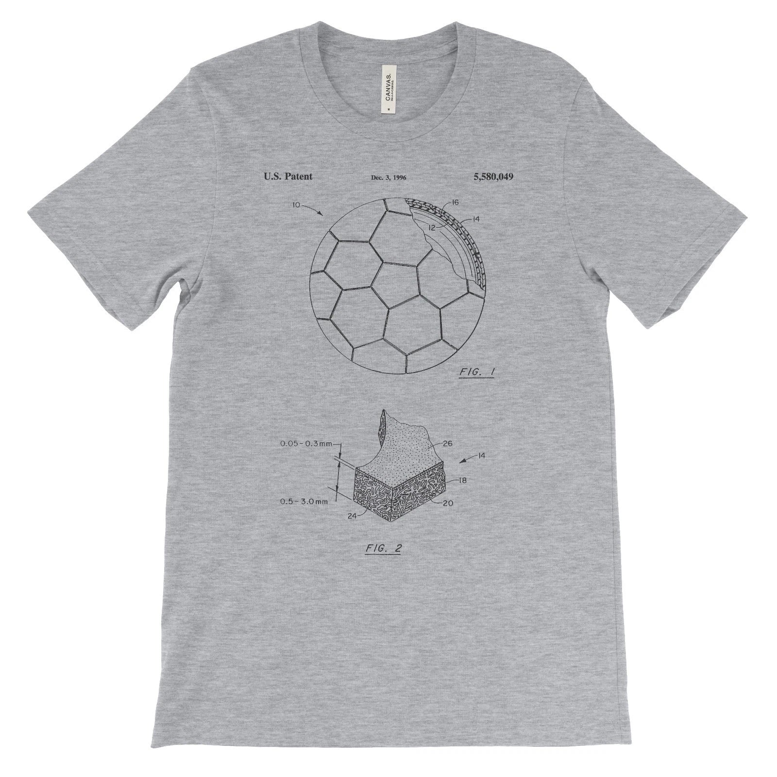 Soccer Ball Patent T-Shirt.100% Cotton Comfy Tee on Black White or Gray. NEW