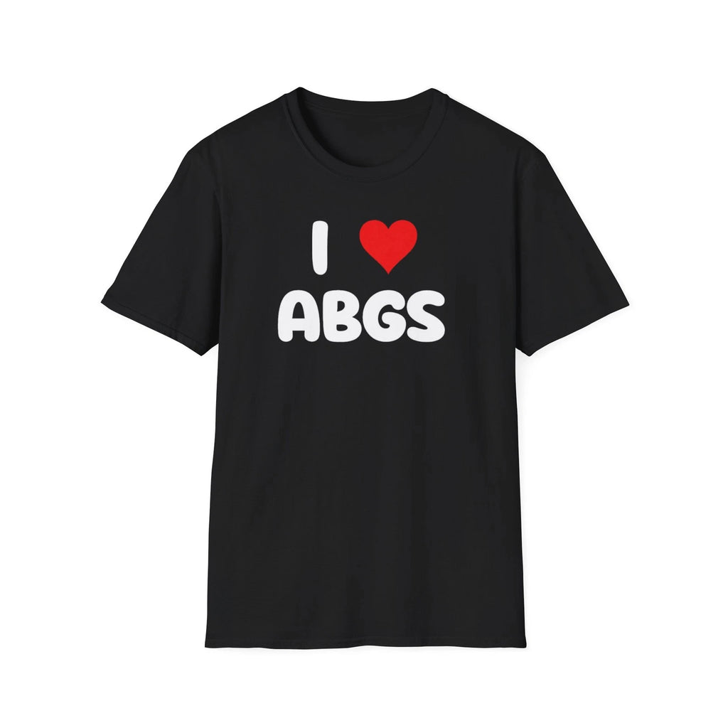 I  ABGS T-Shirt | Heart Graphic, Bold Bubble Letters, Black
