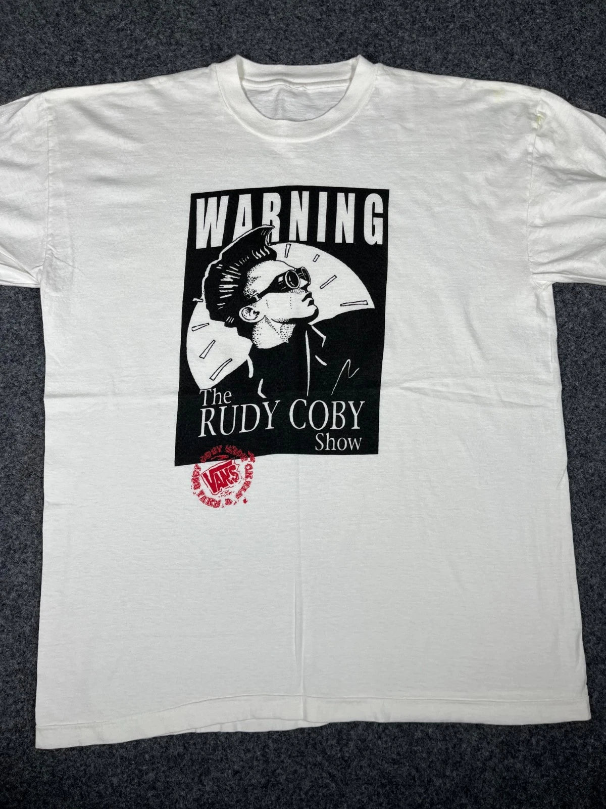 Vintage 90s The Rudy Coby Show Warning T Shirt Vans Promo Magician Punk White XL