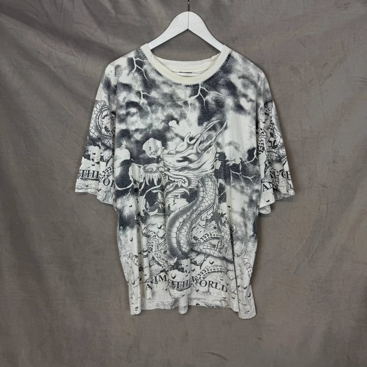 Vintage Dragon All Over Print T-Shirt Y2K Tribal Graphic Oversized