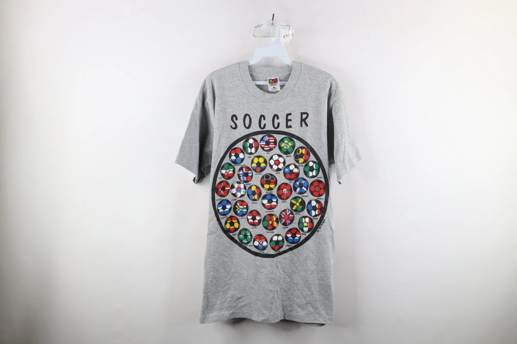Vintage 90s Mens Large Spell Out 1994 World Cup Soccer Nations T-Shirt Gray