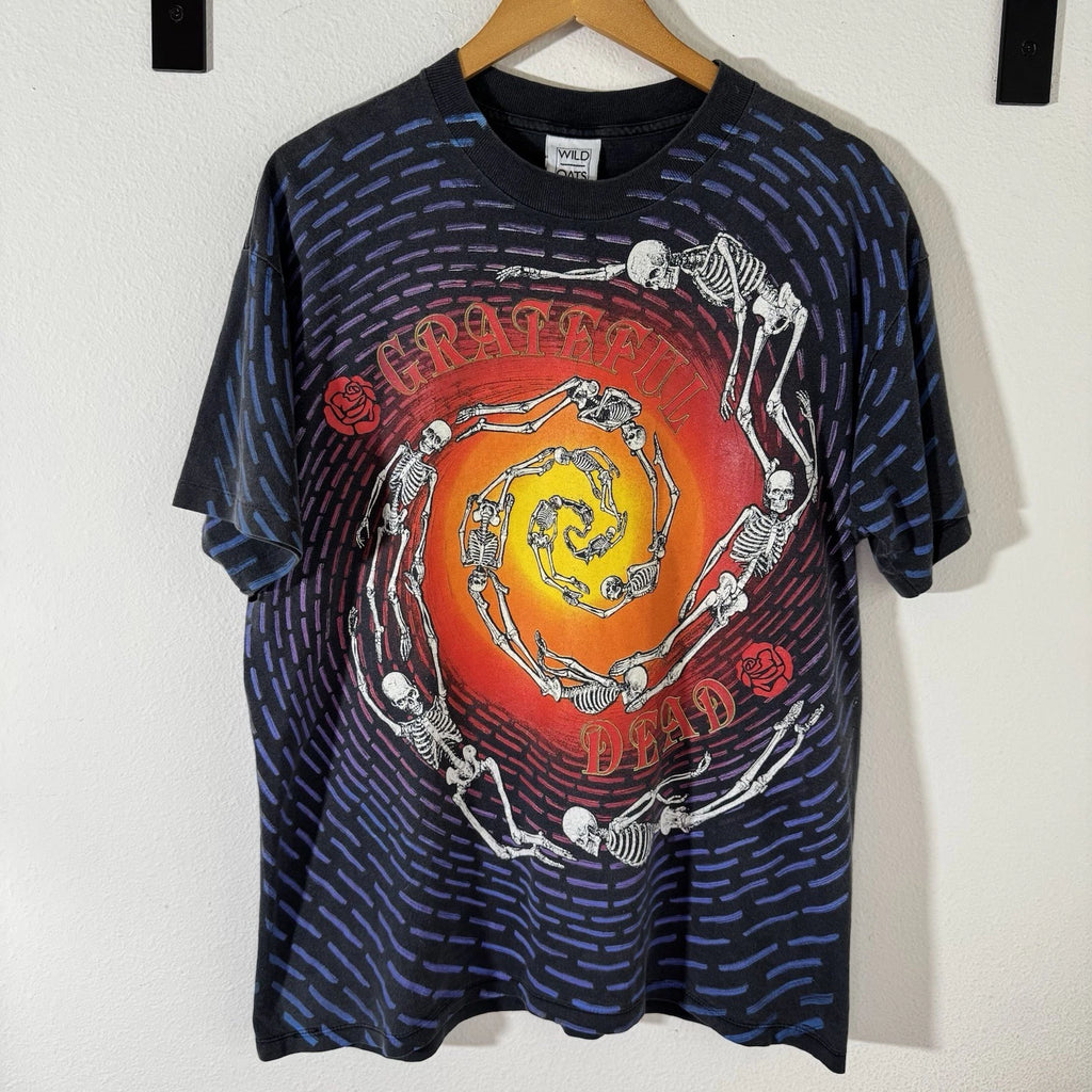 Vintage 1992 Grateful Dead Spiraling Skeletons All Over Print T-Shirt XL Swirl