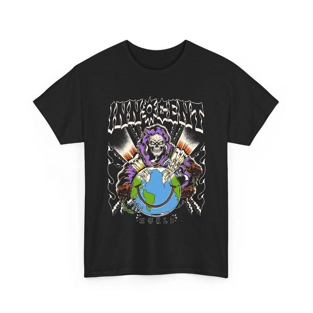 Grim Reaper Innocent World Globe Chains Roses Y2K Graphic T-Shirt