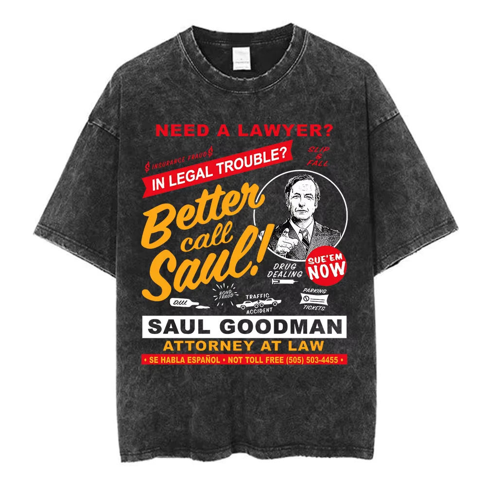 Breaking Bad Better Call Saul T Shirt y2k Washed Black Graphic Tee Mens Unisex