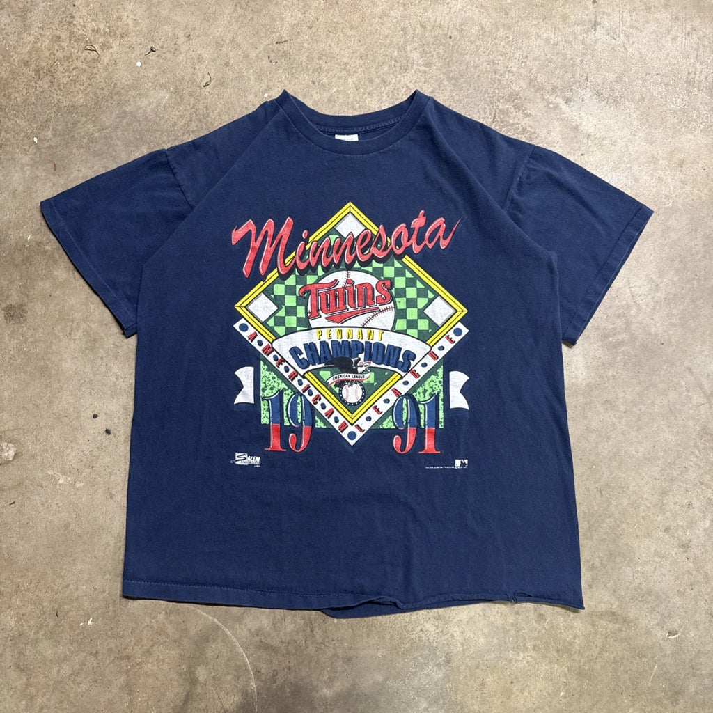 Vintage Minnesota Twins Shirt Mens XL Navy 90s USA Salem Baseball MLB 1991 World