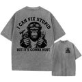 Retro Washed Oversized T-Shirt, "I Can Fix Stupid" Mechanic Gorilla Unisex Tee