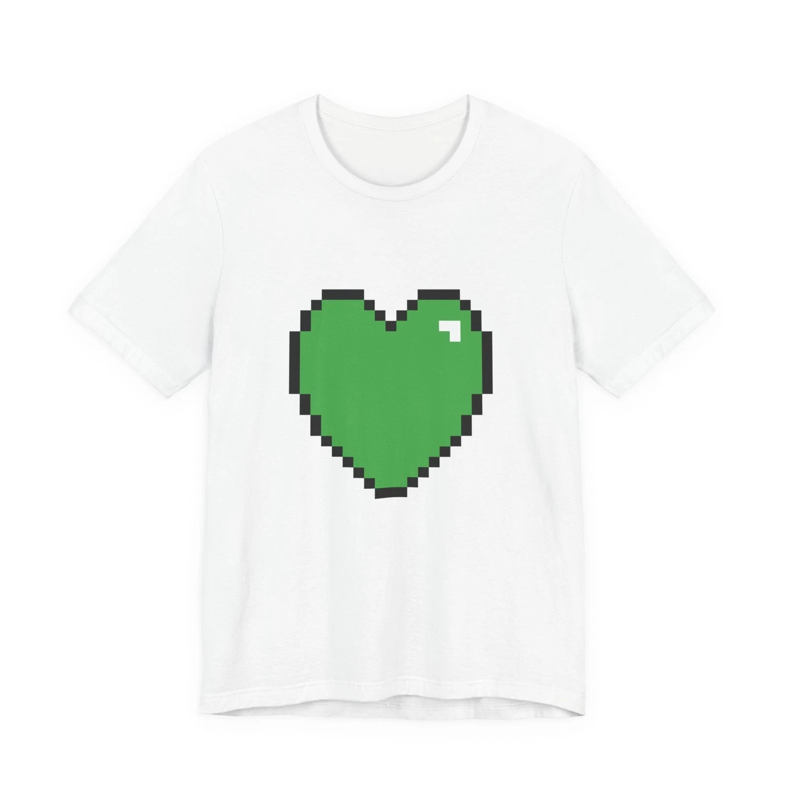 Unisex Jersey Short Sleeve Tee Cute Retro 8-Bit Pixel Art Gamer Green Heart