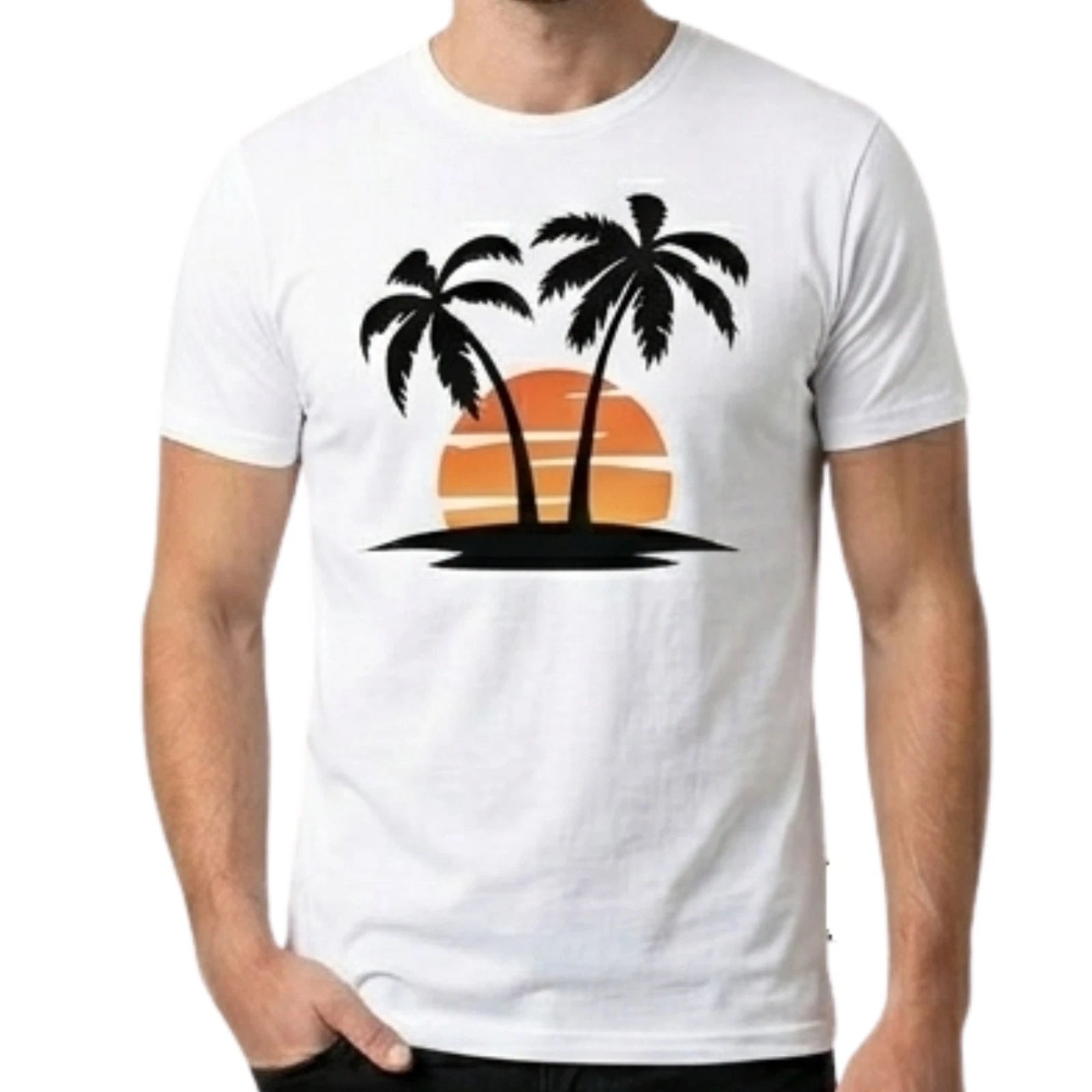 Retro Sunset Palm Tree Graphic T-Shirt - Men’s Aesthetic Summer Beach Surf Tee