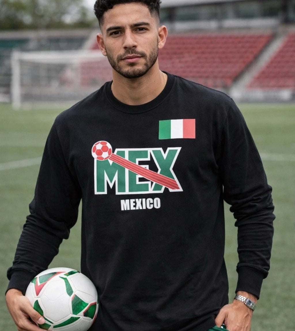 Mexico Soccer Ball Long Sleeve Unisex T-Shirt 100% Cotton Premium Tee Size XL