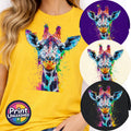 Rainbow Giraffe T-Shirt Paint Effect Print Pop Art Animal Tee Gift Unisex S-2XL
