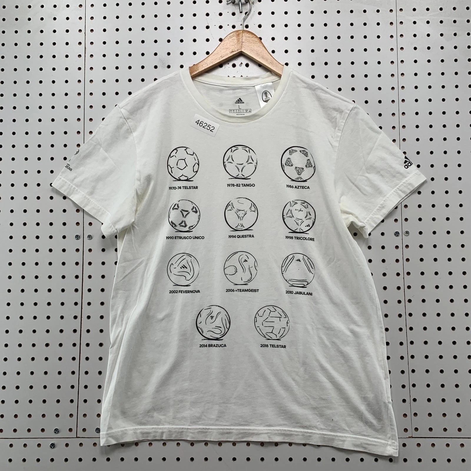 Adidas World Cup Shirt Mens Large White Russia 2018 FIFA Soccer Ball Graphic