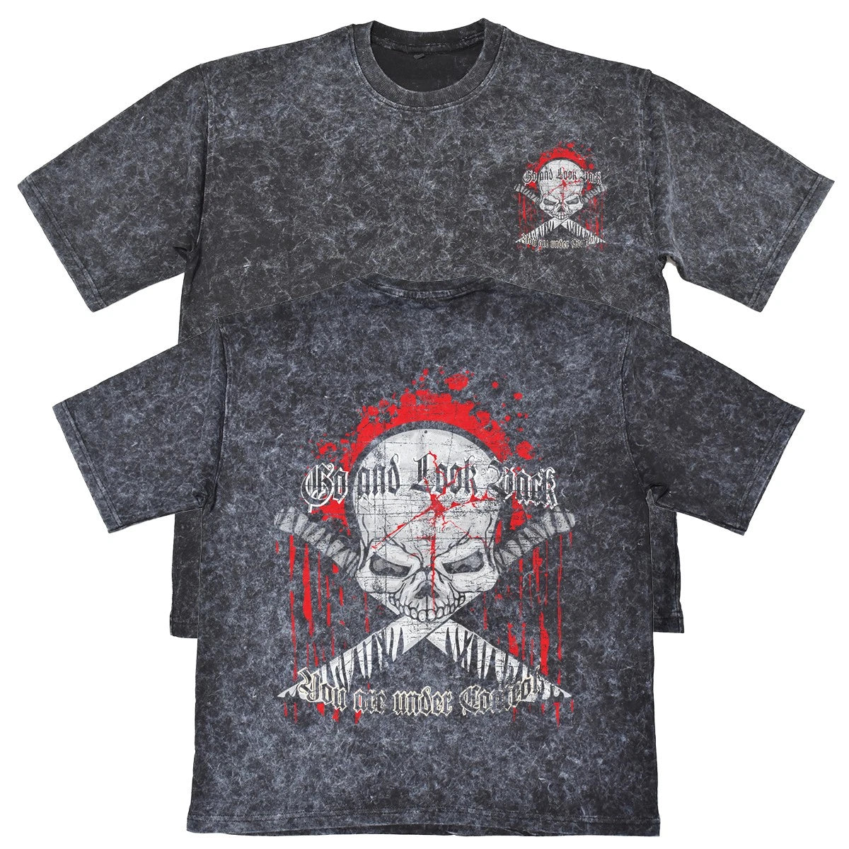Go And Look Back Mens Carbon Grey Heavyweight 240gsm Vintage T-Shirt Skull