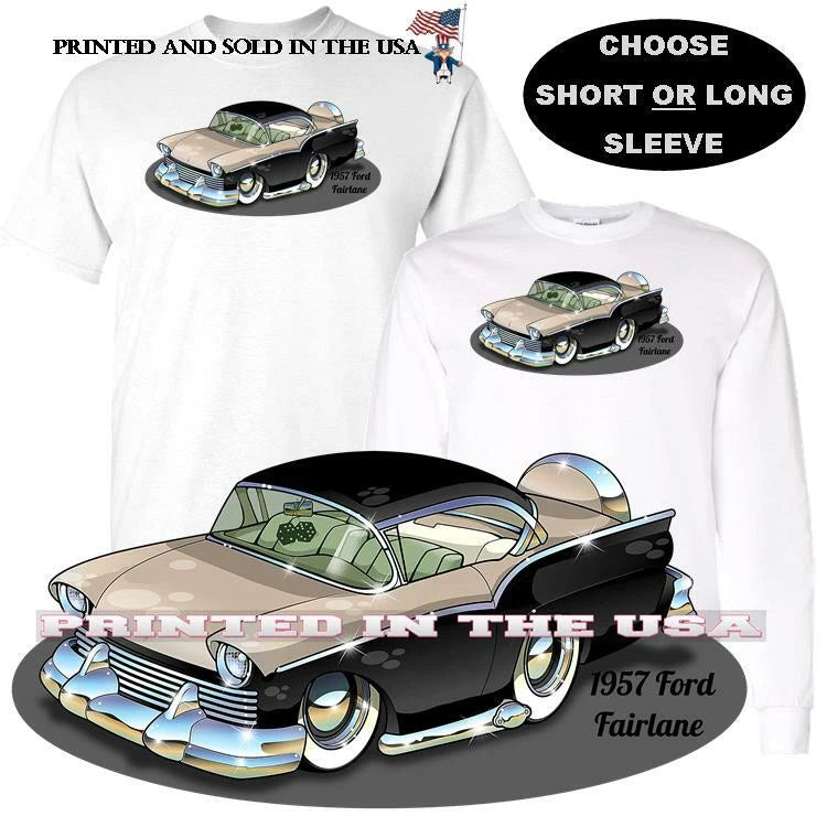 Ford Fairlane 1957 Classic Coupe Vintage Show Car Cartoon Art T Shirt