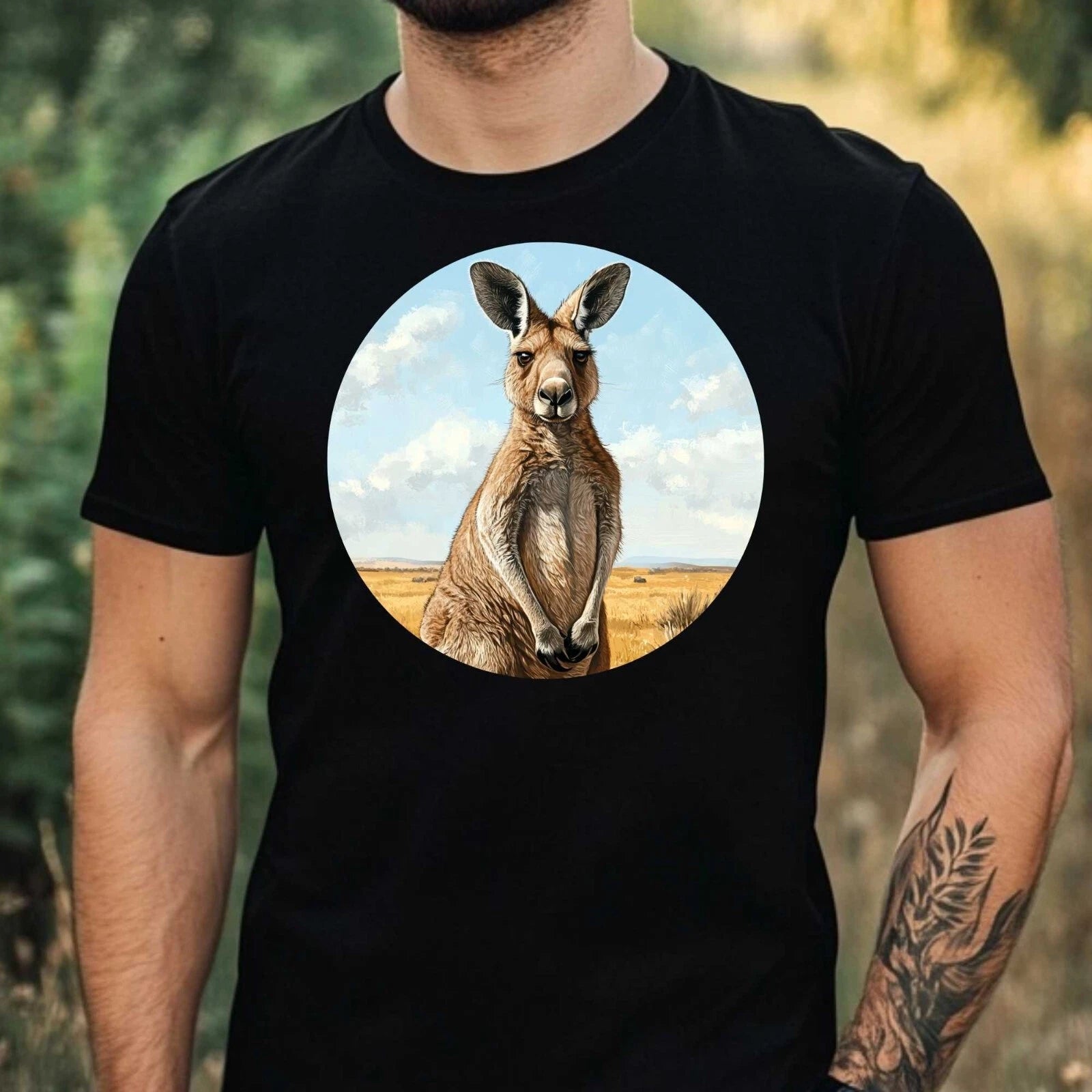 Mens Kangaroo Motif Cotton T-Shirt Size XS to 5XL