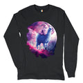 Cat Riding a Llama in Space Long Sleeve T-shirt Weird Galaxy Moon Creative