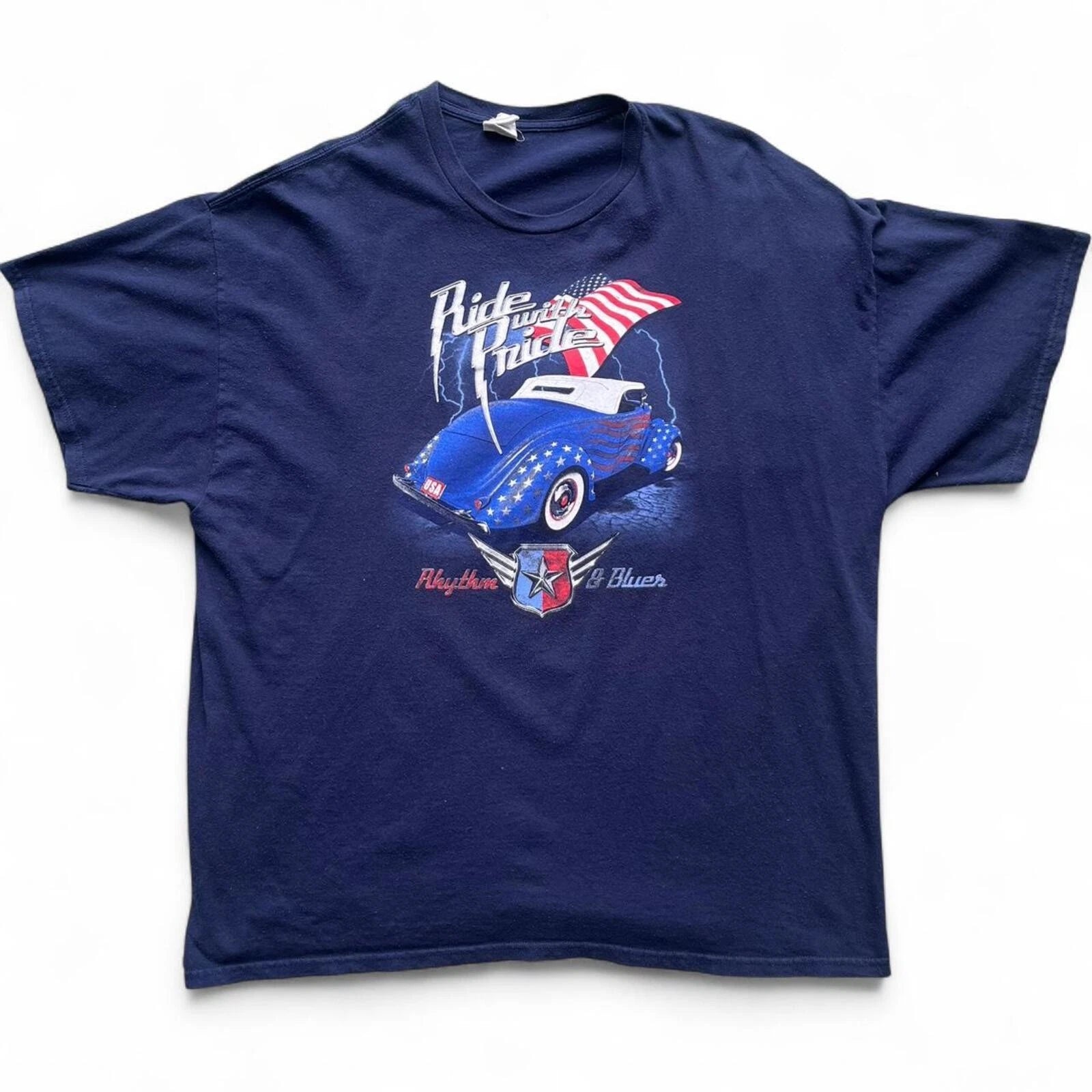 Vintage Rhythm & Blues Hot Rod Graphic Navy T-Shirt Size 2XL