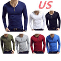 AU Men's Casual Long Sleeve T-Shirt Muscle Slim Fit Undershirts Stretchy Tee Top